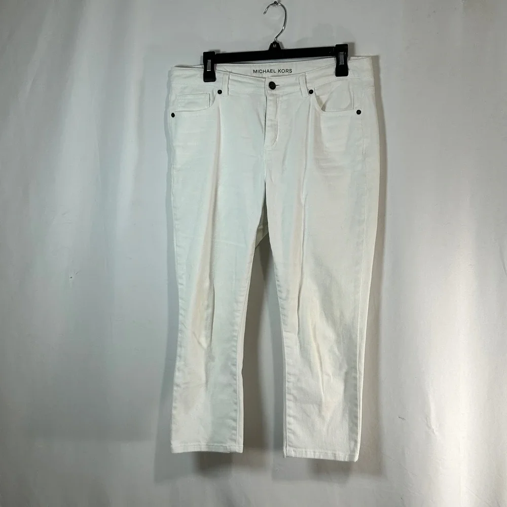 Michael Kors‎ Womens White Cropped Flare Jeans Size 14